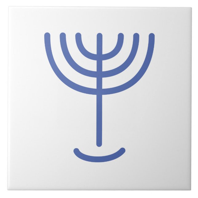 Menorah Gold-Look Blue White Ceramic Tile (Front)