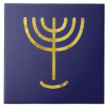 Menorah Gold-Look on Navy Ceramic Tile<br><div class="desc">Menorah with Paleo Hebrew lettering. Personalize by selecting 'Click to customize further" to make this your own design. Or 'Transfer this design' to print a the same design onto different product. And thou shalt make a candlestick of pure gold: of beaten work shall the candlestick be made: his shaft, and...</div>