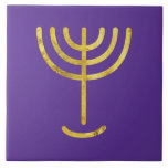 Menorah Gold-Look Purple Ceramic Tile<br><div class="desc">Menorah gold-look. Personalize by adding your own name. To make this your own design 'Click to Customize Further" … or 'Transfer this design' to print the same design onto a different product. Where does the Menorah come from? It comes from the Bible, in the book of Exodus, chapter 25 verse...</div>