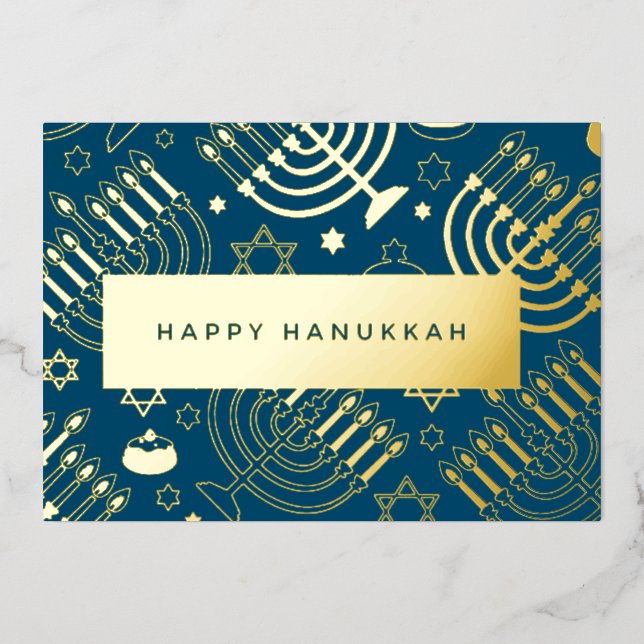 Menorah Hannukah  foil holiday card (Front)