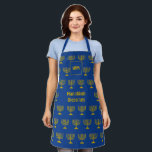 Menorah | HANUKKAH BLESSINGS | Monogram Apron<br><div class="desc">Stylish HANUKKAH Apron with faux gold MENORAH pattern against a Israeli blue background. In the middle there is a CUSTOMIZABLE text which reads HANUKKAH BLESSINGS in faux gold typography. At the top there is a CUSTOMIZABLE MONOGRAM, which you can replace with your own. Matching items available. Great gift for Hanukkah...</div>