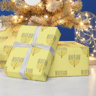 Menorah Hanukkah Blue Candles Drawing Holiday Wrapping Paper