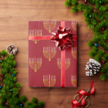 Menorah Hanukkah Candles Drawing Festive Ruby Red Wrapping Paper<br><div class="desc">Faux gold foil menorah candles for your Hanukkah celebration on champagne colored background. Whimsical menorah illustration with white stars covered celestial candles on a faux gold menorah candle stand. Menorah elegant starry wedding Hanukkah illustrated design gifts and paper products.</div>