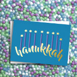Menorah Hanukkah Candles Star of David Blue Foil Holiday Card<br><div class="desc">Designed by Carrie Fink.  Printed and shipped by Zazzle or their partners.</div>