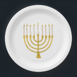 Menorah Hanukkah Celestial Candles Drawing Wedding Paper Plates<br><div class="desc">Faux gold foil menorah candles for your Hanukkah celebration. Whimsical menorah illustration with white stars covered celestial candles on a faux gold menorah candle stand. Menorah elegant starry wedding Hanukkah illustrated design gifts and paper products.</div>