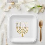 Menorah Hanukkah Celestial Candles Drawing Wedding Paper Plates<br><div class="desc">Faux gold foil menorah candles for your Hanukkah celebration. Whimsical menorah illustration with white stars covered celestial candles on a faux gold menorah candle stand. Menorah elegant starry wedding Hanukkah illustrated design gifts and paper products.</div>