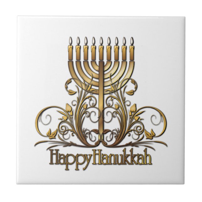 Menorah Hanukkah Greeting Ceramic Tile (Front)