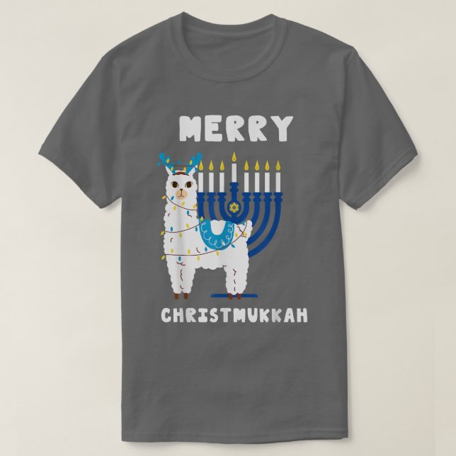 Menorah Hanukkah Llama Alpaca Chanukah 2021 Christ T-Shirt (Design Front)