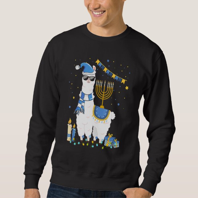 Menorah Hanukkah Llama Cute Alpaca Chanukah Holida Sweatshirt (Front)