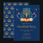 Menorah Hanukkah Party Invitation<br><div class="desc">Hanukkah party invitation with a menorah and sufganiyots. The words can be changed to suit your own details or requirements</div>