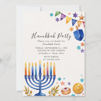 Menorah Hanukkah Party Jewish Family Invitation