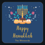 Menorah Hanukkah Party Sticker<br><div class="desc">Hanukkah party sticker with a menorah and sufganiyots. The words can be changed to suit your own details or requirements</div>