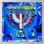 Menorah in Blue, Happy Hanukkah! Poster<br><div class="desc">Jolie Frank Original Acrylic on Glass in Reverse Painting. 2011</div>