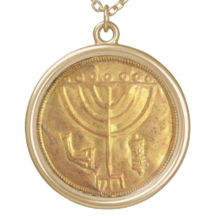 Menorah Medallion Gold Plated Necklace