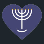 Menorah Navy Gold Graphic Heart Sticker<br><div class="desc">Hebrew Menorah Sticker. Navy,  White,  Gold. Transferable and customizable. Menorah Navy Gold Graphic Heart Sticker.</div>