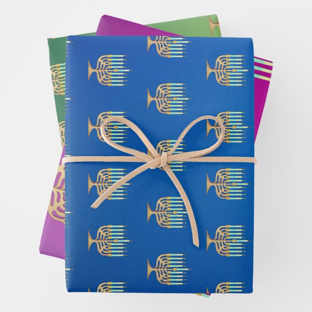 Menorah on gradient  wrapping paper sheets (In situ)