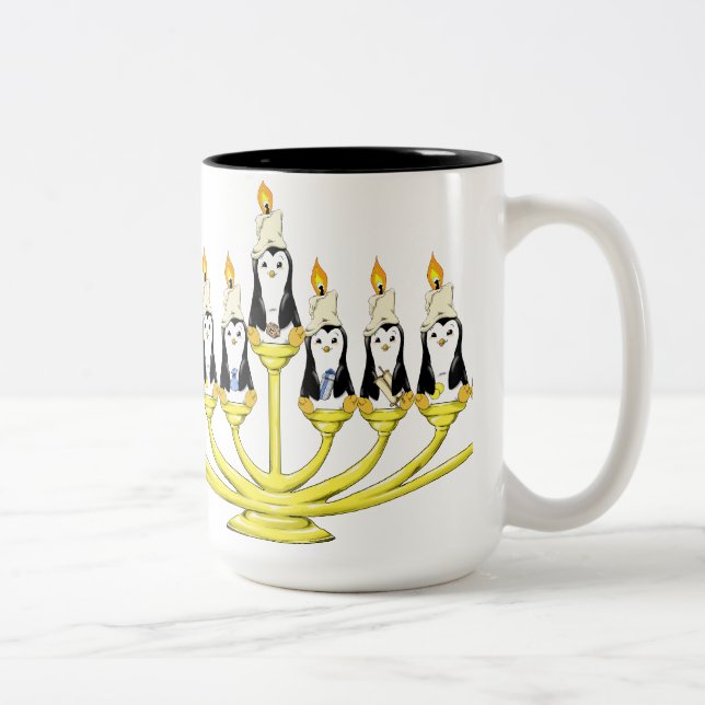 Menorah Penguins Two-Tone Coffee Mug (Right)