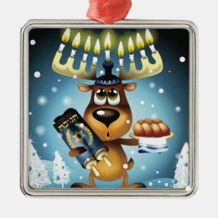 Menorah Reindeer Metal Ornament