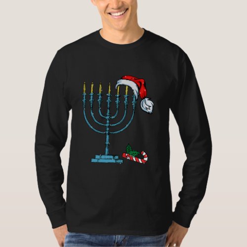 Menorah Santa Hat Chanukah Hanukkah Jewish T_Shirt
