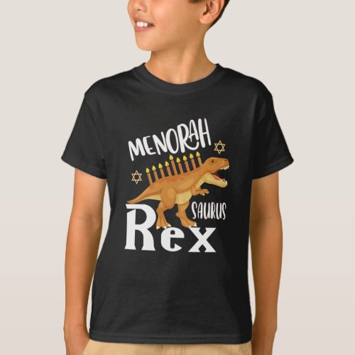 Menorah Saurus T_Rex Happy Hanukkah Dinosaur T_Shirt