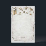 Menorah, Star of David Candles Stationery<br><div class="desc">This writing pad is imprinted with a handsome design on papyrus with candles, a menorah stars of David and hebrew
and Sincerely, your name or the name of the person you will gift this paper to.</div>