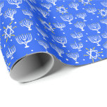 Menorah Star of David Hanukkah Pattern Blue Gift Wrapping Paper<br><div class="desc">Check my shop for more colors and patterns! Also please carefully note how Zazzle prints the pattern and make sure the size is ok for your needs. They repeat the pattern each 36" so it may not line up for your purposes. This is true for all designs not just mine...</div>