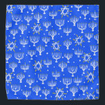 Menorah Star of David Hanukkah Pattern Blue White Bandana<br><div class="desc">Enjoy this whimsical pattern on this colorful bandana.
 
 You can always add your own text. Let me know if you'd like something custom made. 
 
 If you buy it,  thank you! Be sure to share a pic on Instagram of it in action and tag me @shoshannahscribbles :)</div>