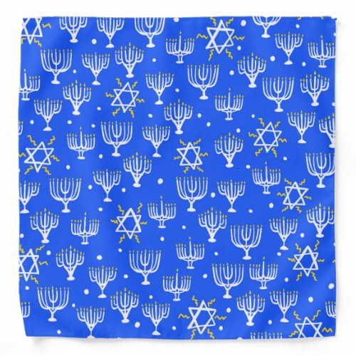 Menorah Star of David Hanukkah Pattern Blue White Bandana