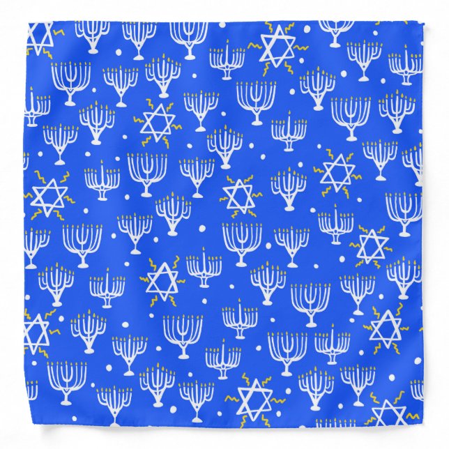 Menorah Star of David Hanukkah Pattern Blue White Bandana (Front)