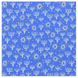 Menorah Star of David Hanukkah Pattern Blue White Fabric