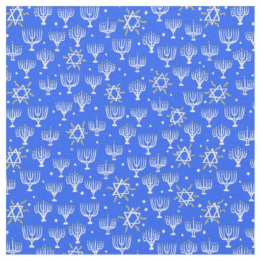 Menorah Star of David Hanukkah Pattern Blue White Fabric