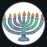 Menorah Stickers<br><div class="desc">Blue Menorah with twinkling candles.</div>