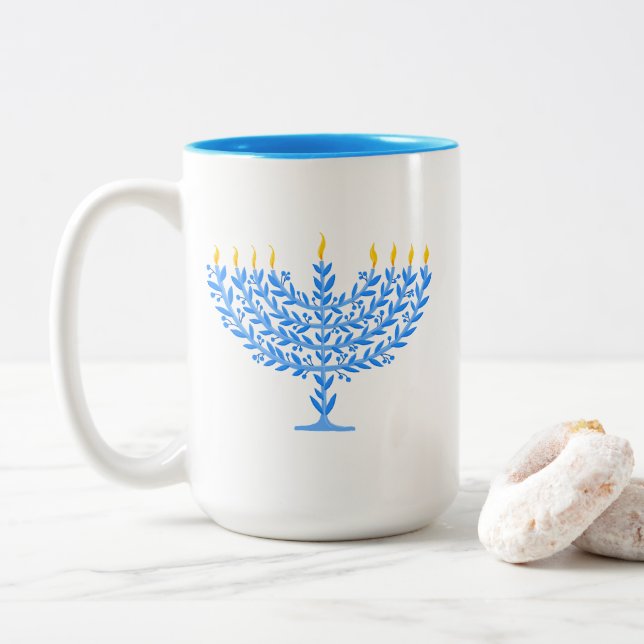 Menorah Two-Tone Coffee Mug (With Donut)