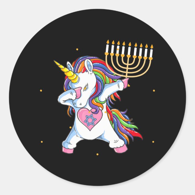 Menorah Unicorn Jewnicorn Hanukkah Pajamas Classic Round Sticker (Front)