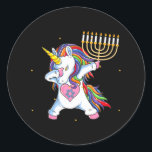 Menorah Unicorn Jewnicorn Hanukkah Pajamas Classic Round Sticker<br><div class="desc">Menorah Unicorn Jewnicorn Hanukkah Pajamas</div>