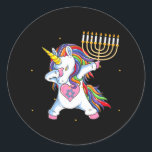 Menorah Unicorn Jewnicorn Hanukkah Pajamas Classic Round Sticker<br><div class="desc">Menorah Unicorn Jewnicorn Hanukkah Pajamas</div>