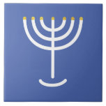 Menorah White Gold Blue Ceramic Tile<br><div class="desc">Menorah white gold blue tile. Personalize by adding your own name. To make this your own design 'Click to Customize Further" … or 'Transfer this design' to print the same design onto a different product. Where does the Menorah come from? It comes from the Bible, in the book of Exodus,...</div>