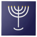 Menorah White Gold Navy Ceramic Tile<br><div class="desc">Menorah white gold blue tile. Personalize by adding your own name. To make this your own design 'Click to Customize Further" … or 'Transfer this design' to print the same design onto a different product. Where does the Menorah come from? It comes from the Bible, in the book of Exodus,...</div>