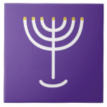 Menorah White Gold Purple Ceramic Tile<br><div class="desc">Menorah white gold purple tile. Personalize by adding your own name. To make this your own design 'Click to Customize Further" … or 'Transfer this design' to print the same design onto a different product. Where does the Menorah come from? It comes from the Bible, in the book of Exodus,...</div>