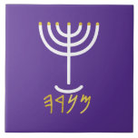 Menorah White Purple Ceramic Tile<br><div class="desc">Menorah white purple tile. Personalize by adding your own name. To make this your own design 'Click to Customize Further" … or 'Transfer this design' to print the same design onto a different product. Where does the Menorah come from? It comes from the Bible, in the book of Exodus, chapter...</div>