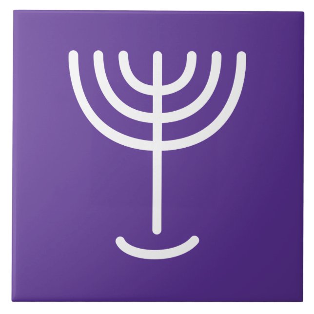 Menorah White Purple Ceramic Tile (Front)