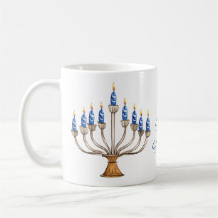 Menorah with Burning Candles Happy Hanukkah Coffee Mug