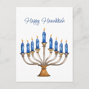 Menorah with Burning Candles Happy Hanukkah Postcard