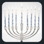 Menorah with burning candles square sticker<br><div class="desc">AssetID: 200485985-001 / {Thomas Northcut} / Menorah with burning candles</div>