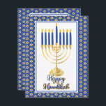 Menorah with Lights Happy Hanukkah Family Photo Holiday Card<br><div class="desc">Great for celebrating Hanukkah season,  this design features our original menorah vector graphic with script text calligraphy,  "Happy Hanukkah" greeting on front with your family photo on back along with your unique messaging.  Composite design by Holiday Hearts Designs (rights reserved).</div>