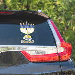Menorah with Lights Happy Hanukkah Sticker<br><div class="desc">Great for celebrating Hanukkah season,  this design features our original menorah vector graphic with script text calligraphy,  "Happy Hanukkah" greeting.  Composite design by Holiday Hearts Designs (rights reserved).</div>