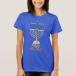 Menorah with Lights Happy Hanukkah T-Shirt<br><div class="desc">Great for celebrating Hanukkah season,  this design features our original menorah vector graphic with script text calligraphy,  "Happy Hanukkah" greeting.  Composite design by Holiday Hearts Designs (rights reserved).</div>