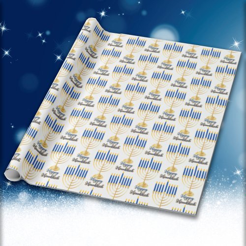 Menorah with Lights Happy Hanukkah Wrapping Paper