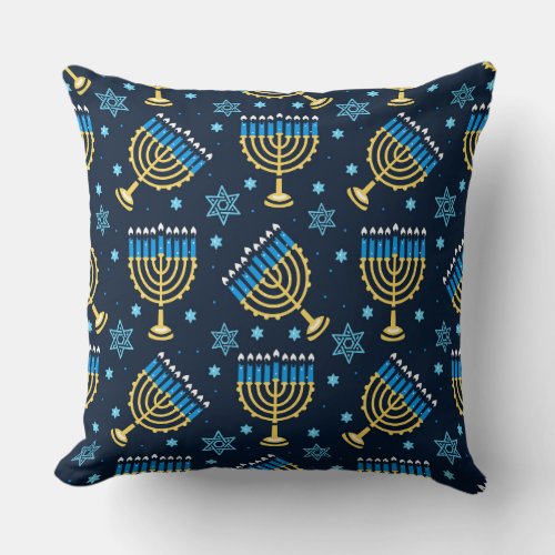 Menorahs and The Star of David Hanukkah Pattern Th Throw Pillow