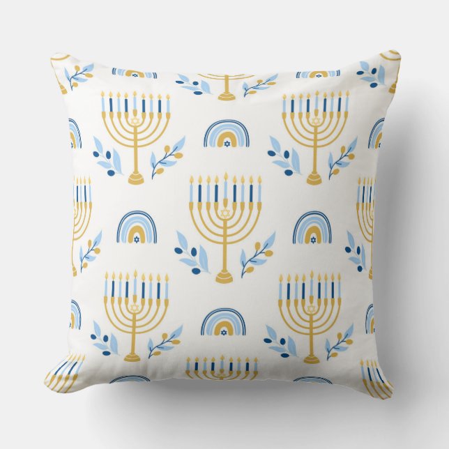 Menorahs and The Star of David Hanukkah Pattern Th Throw Pillow (Front)